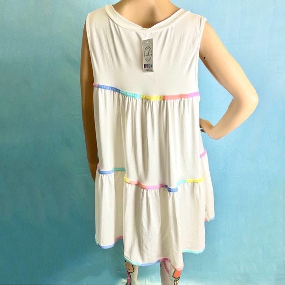 NWT Entro Round Neck Babydoll With Rainbow Stripes Dress - Picture 5 of 5